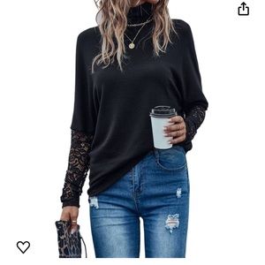 New with tags Sexy emma & sam black t shirt with lace long sleeves